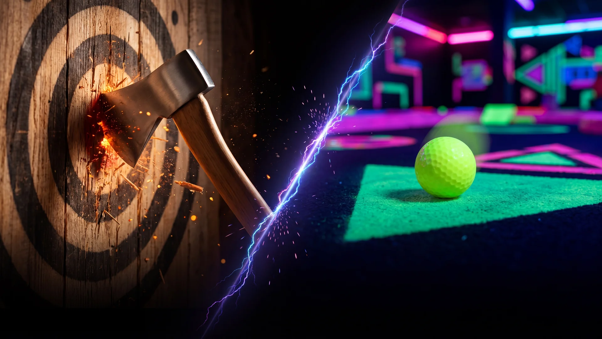 DUO Explozone — Lancer de hache et mini-golf fluo UV