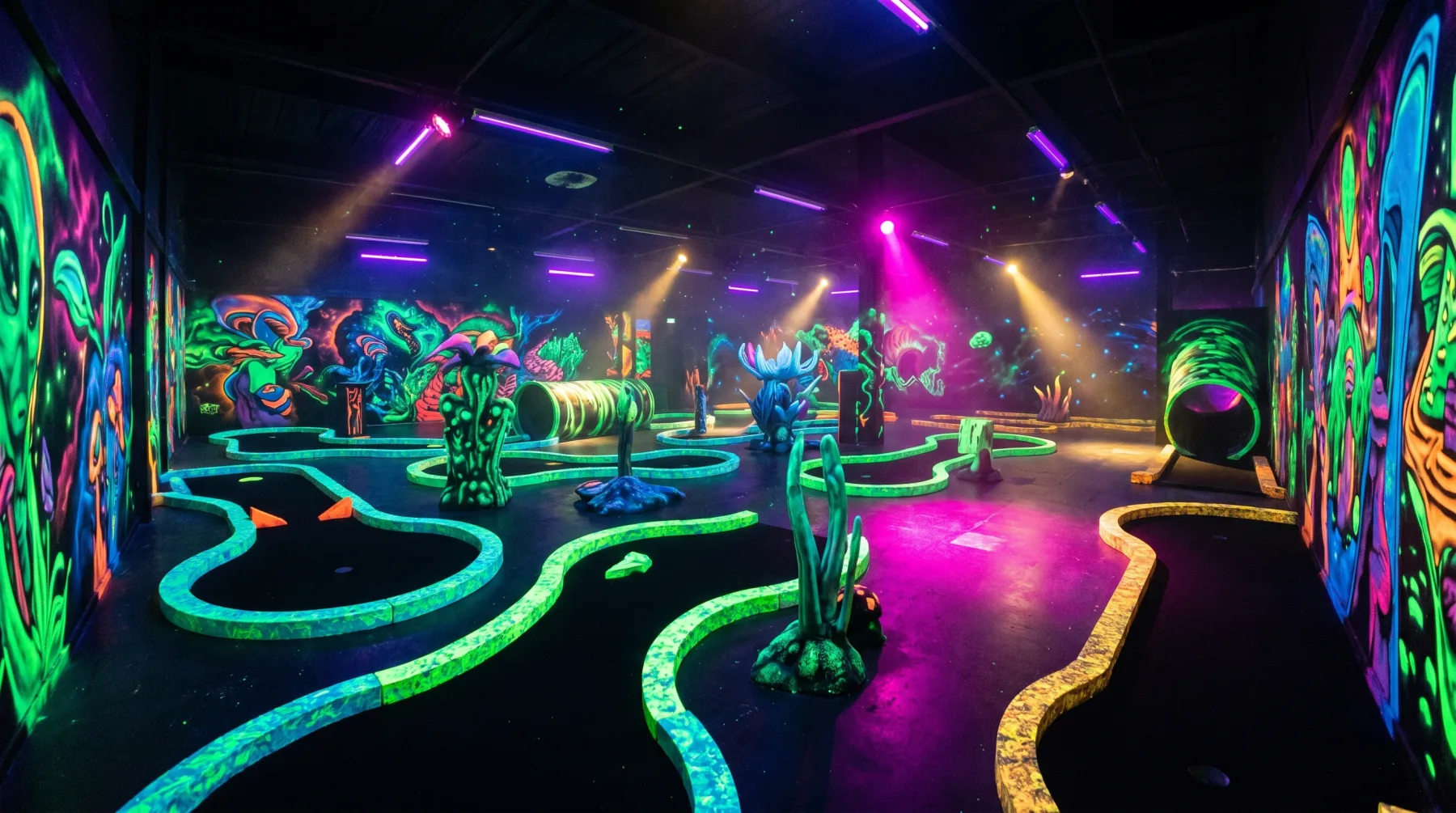 Parcours de mini-golf fluo Explozone
