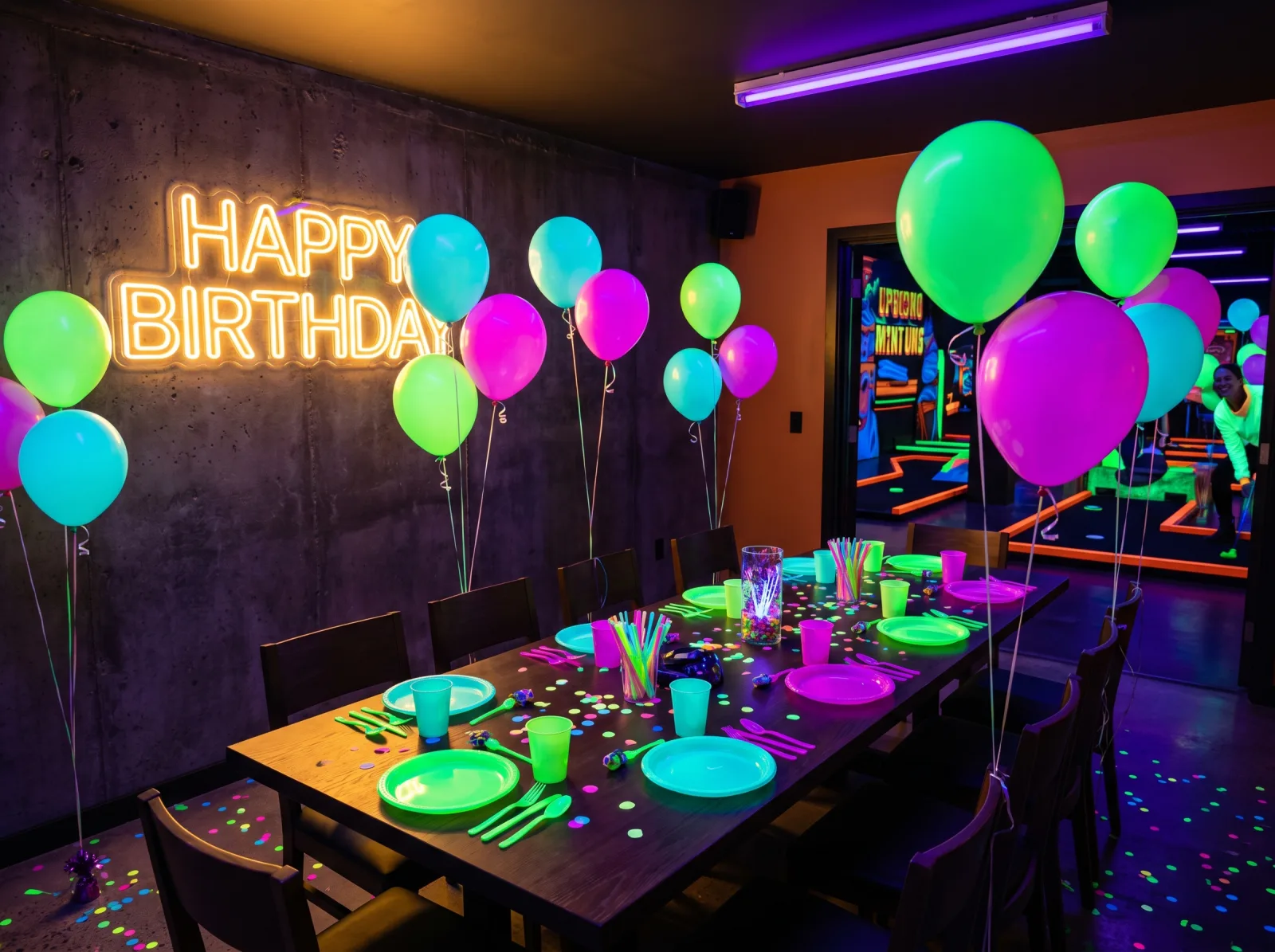 Salle privée décorée pour une fête d'enfant chez Explozone